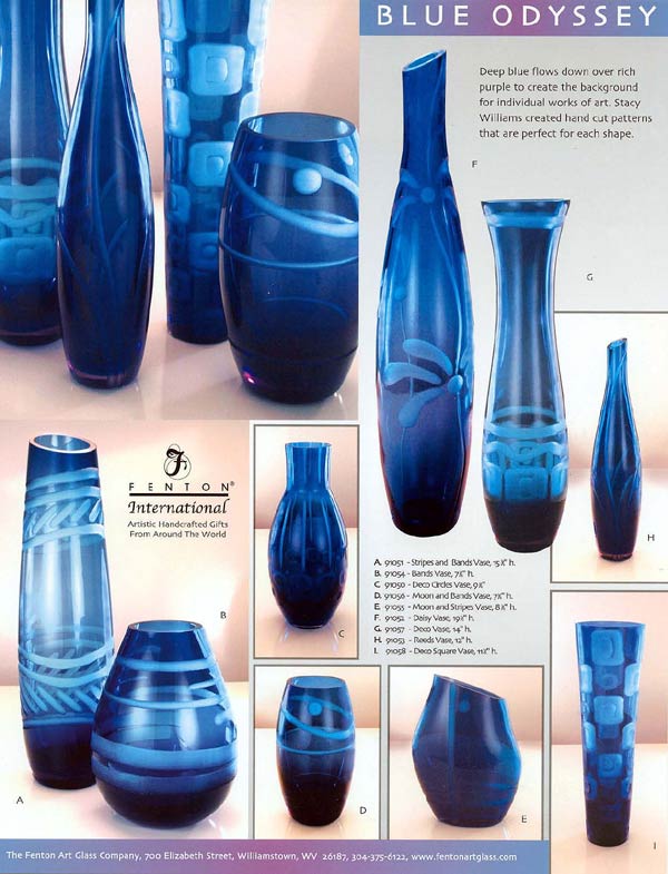 Fenton International Blue Odyssey Glass Vase 10 Tall. 